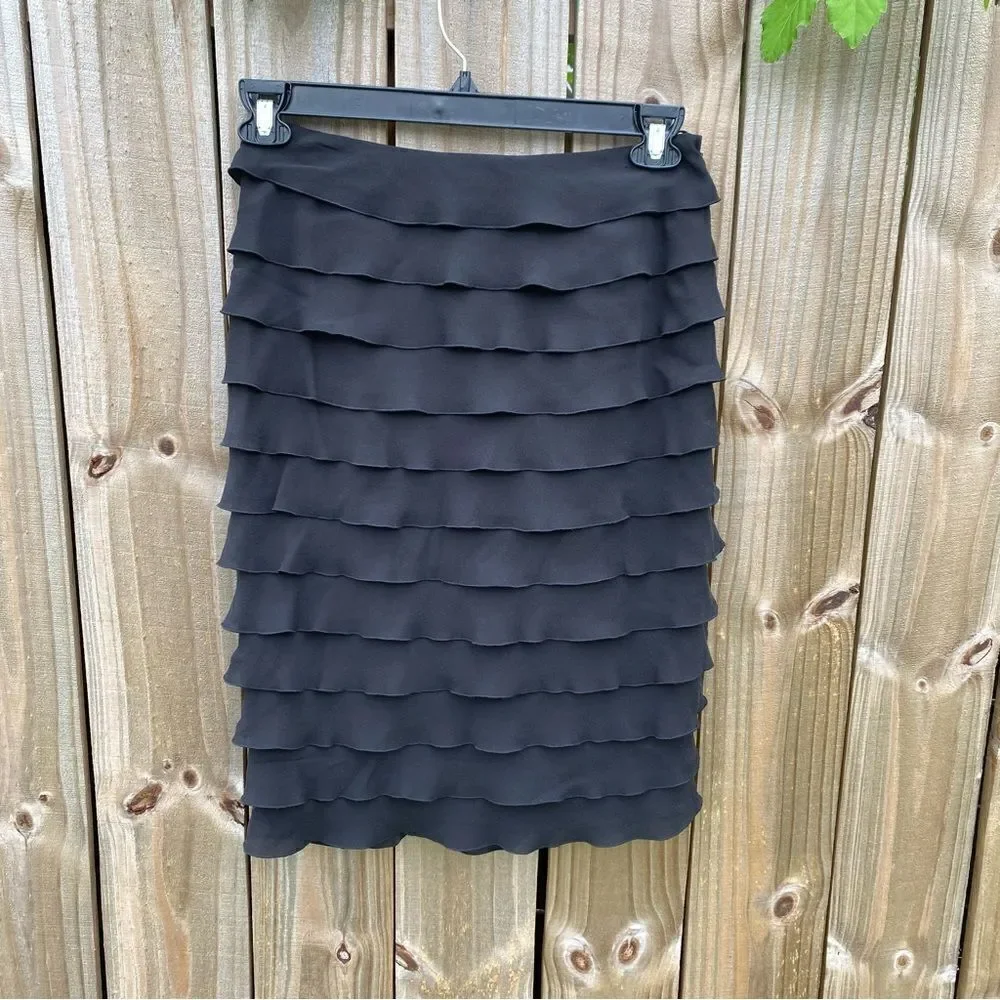 Jaeger Black Silk Tiered Midi Length Lightweight Skirt size 6